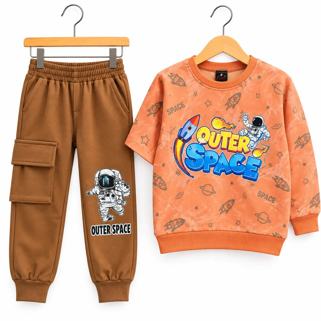 Kids Outer Space Astronaut Outfit Set – Printed T-Shirt/Sweatshirt & Cargo Jogger Pants