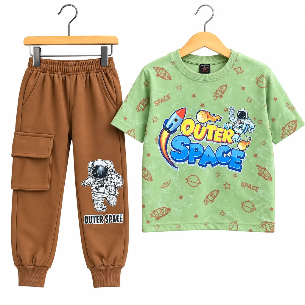 Kids Outer Space Astronaut Outfit Set – Printed T-Shirt/Sweatshirt & Cargo Jogger Pants
