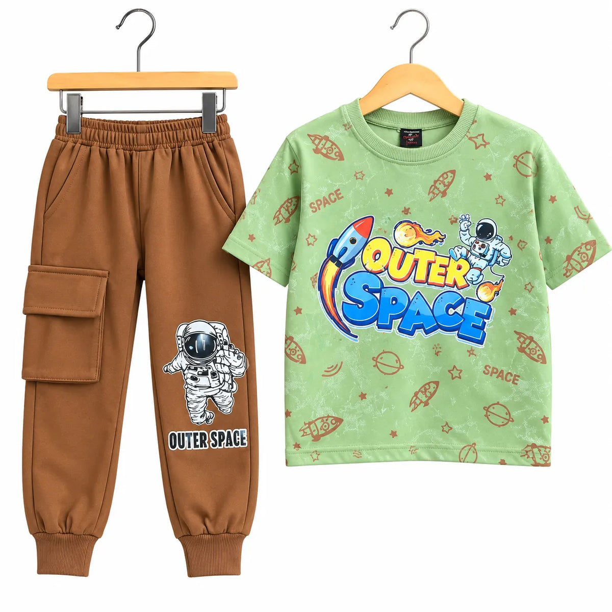 Kids Outer Space Astronaut Outfit Set – Printed T-Shirt/Sweatshirt & Cargo Jogger Pants