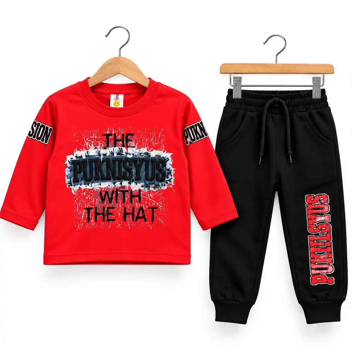 Boys Winter Tracksuit Set – Graphic Print Sweatshirt & Black Jogger Trouser