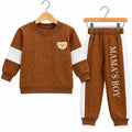 Boys Mama's Boy Bear Patch Cable Knit Tracksuit - Brown Color
