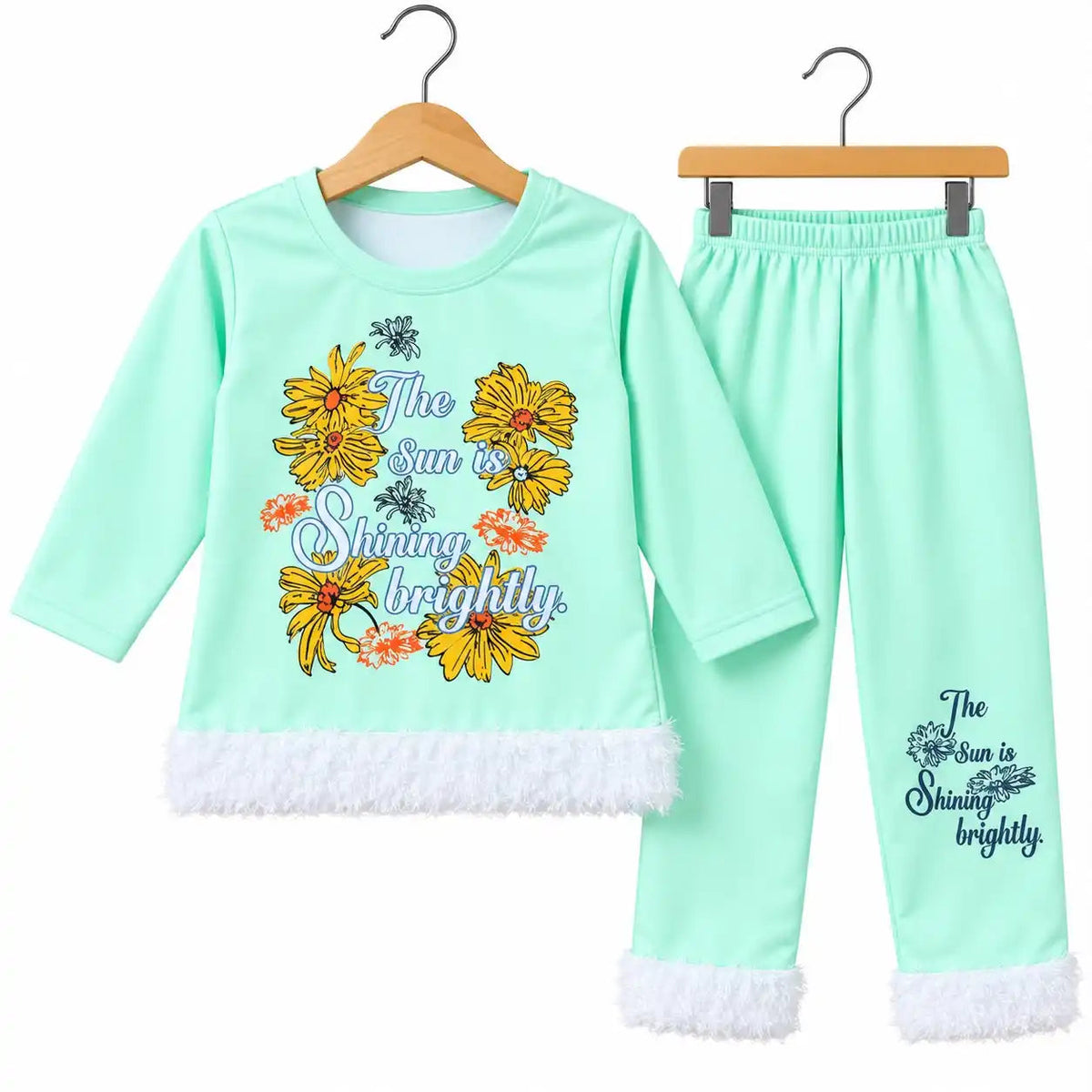 Girls Sunshine Floral Fleece Suit - Mint Green Color